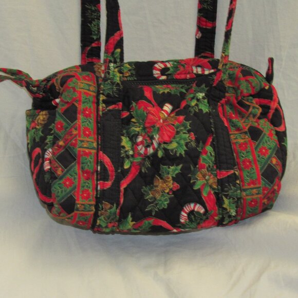 Vtg 90s Vera Bradley Indiana Noel 93 Christmas Candy Cane Holly Mini Duffle Bag - Picture 2 of 5